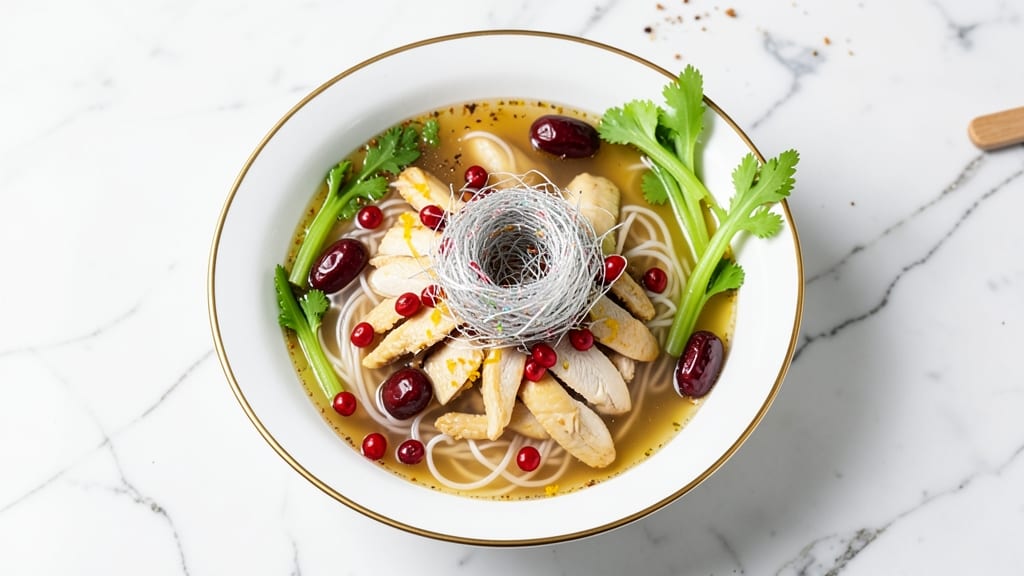 Bird Nest Chicken Soup Recipe: Silky Rice Noodles Wrapped in Celery Crown Crunch