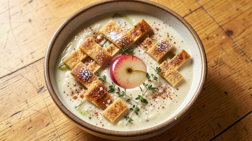 Apple Pie Soup Recipe: Warm Spiced Apple Cider Velout With Crispy Topping