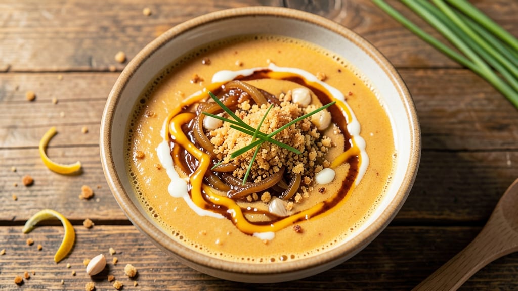 Beer Cheese Soup Recipe With Cheez Whiz: Melty Cheese Whiz Crunch Over Smoky Beer Velout