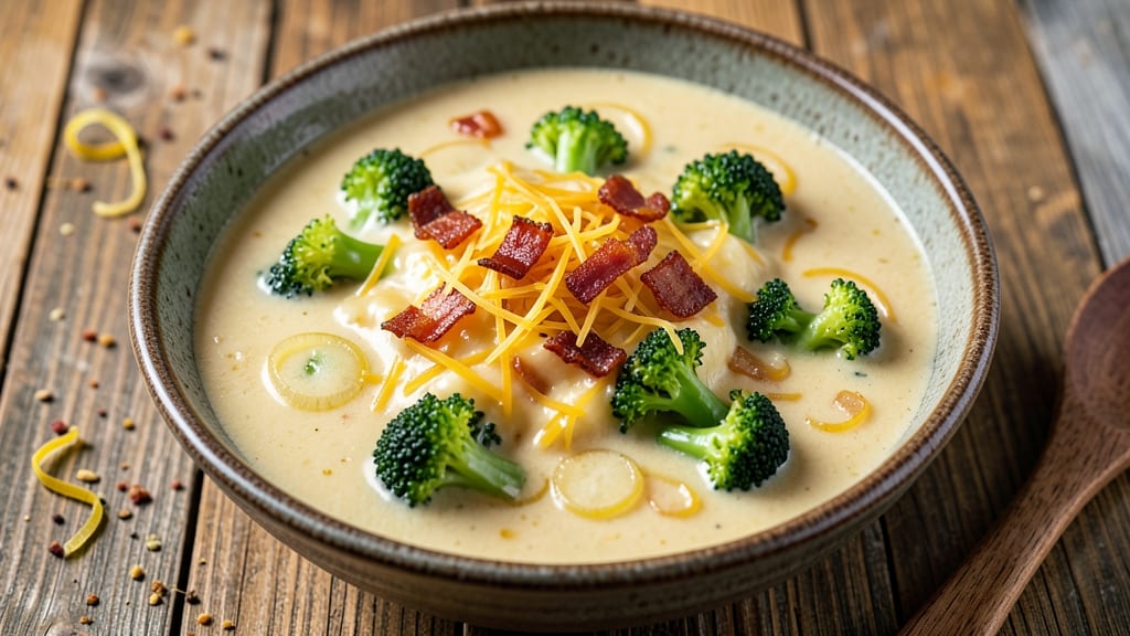 Applebee's Broccoli Cheddar Soup Recipe: Crispy Bacon Bits on Creamy Velouté