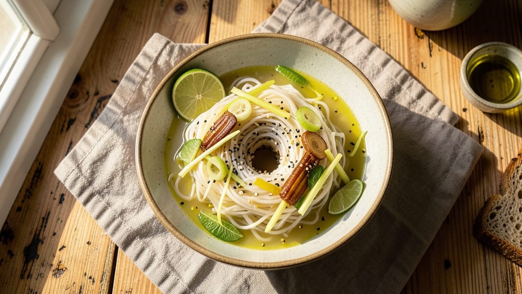 Belly Button Soup Recipe: Silky Rice Noodles in Fragrant Lime-Ginger Broth