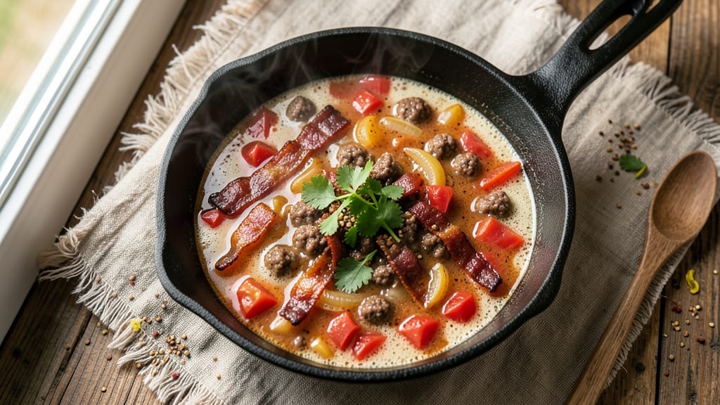 Authentic Taco Soup Recipe: Smoky Tomato-Bacon Base with Crunchy Toppings