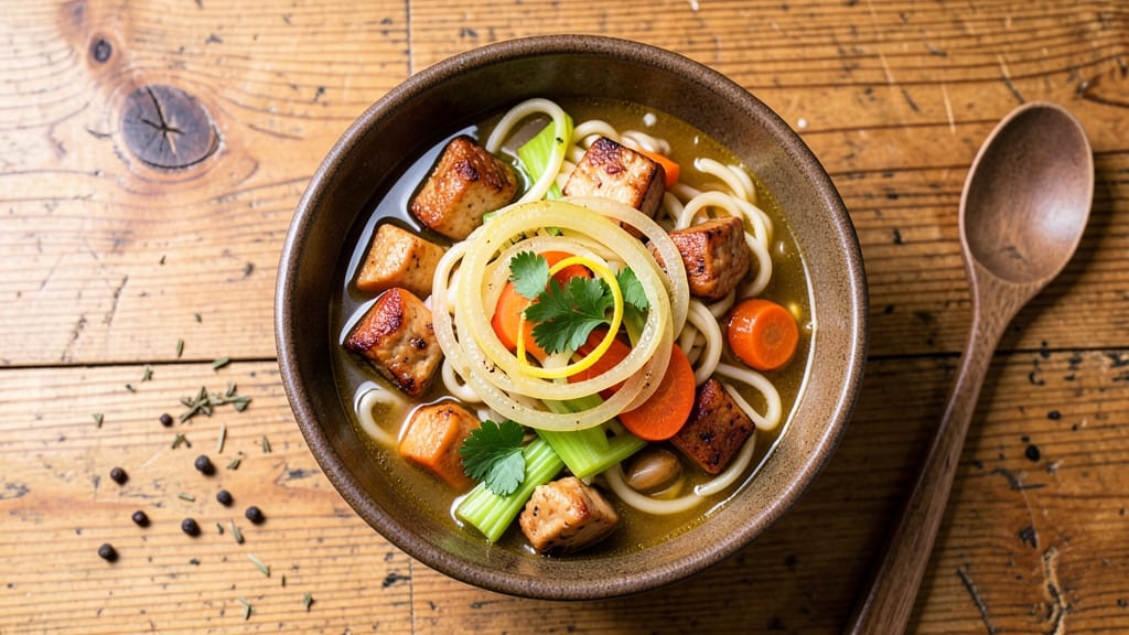 Au Bon Pain Chicken Noodle Soup Recipe: Herb-Infused Velouté With Crispy Celery Crowns