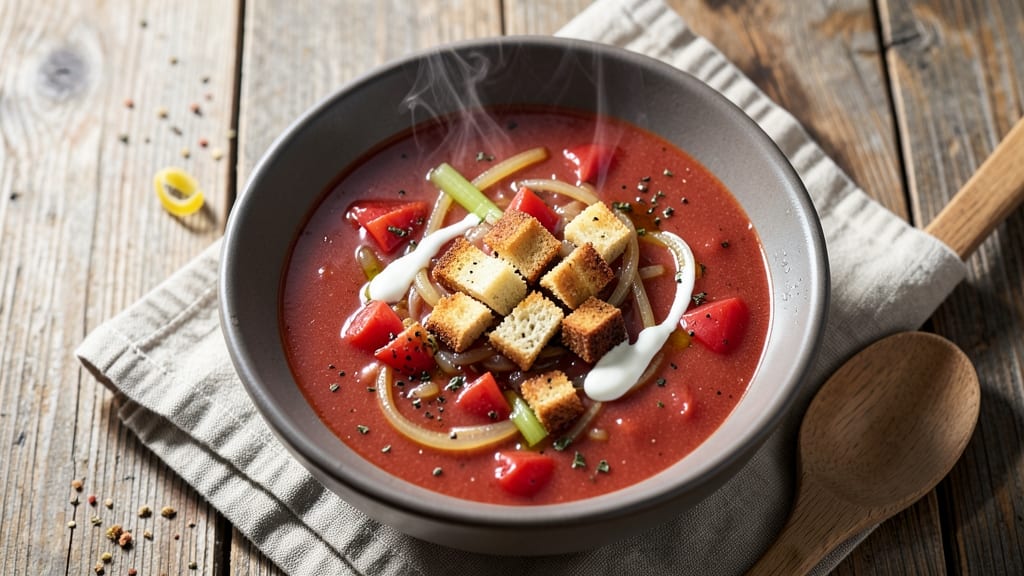 America's Test Kitchen Tomato Soup Recipe: Celery Crown Crunch Over Velvety Herb Base