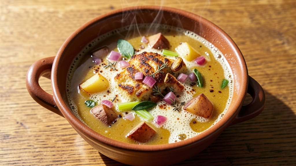 Atomic Ale Potato Soup Recipe: Crisp Celery Crowns Over Smoky Beer Velout