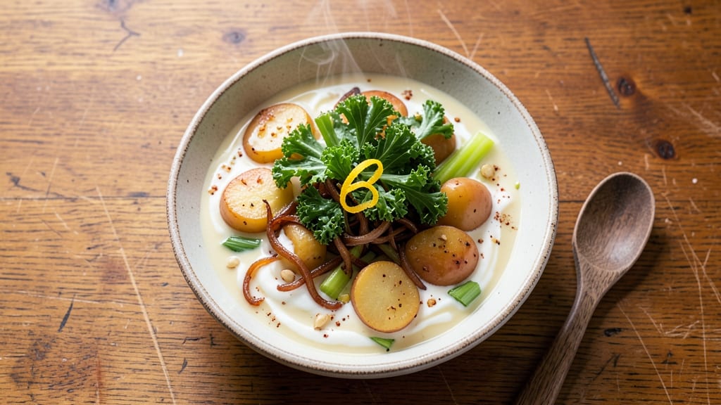Alpine Soup Recipe: Mountain-Inspired Herb Velout with Crispy Celery Crowns