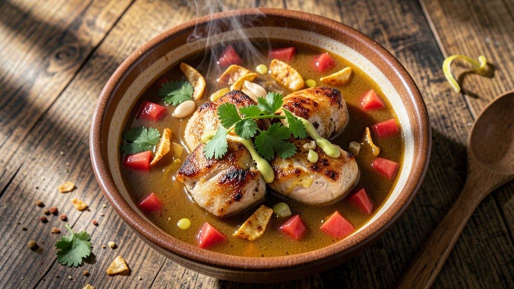 Amazing Chicken Tortilla Soup Recipe: Crispy Tortilla Strips Over Smoky Tomato Broth