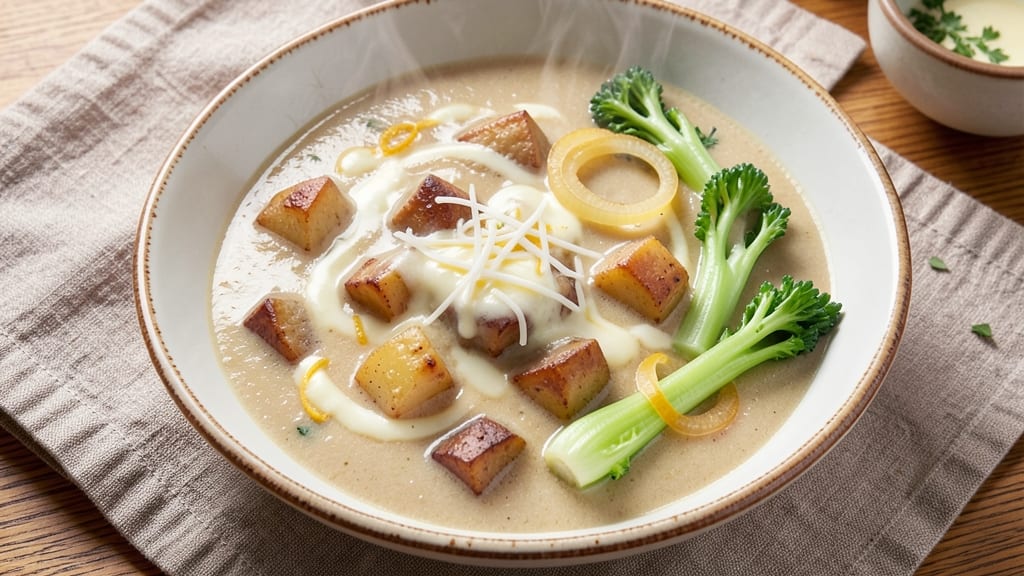 Baked Potato Soup Recipe With Velveeta Cheese: Melty Cheese Velout With Crispy Celery Crowns