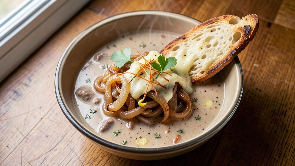 Be Our Guest French Onion Soup Recipe: Crispy Celery Crowns Over Gruyère-Glazed Velouté