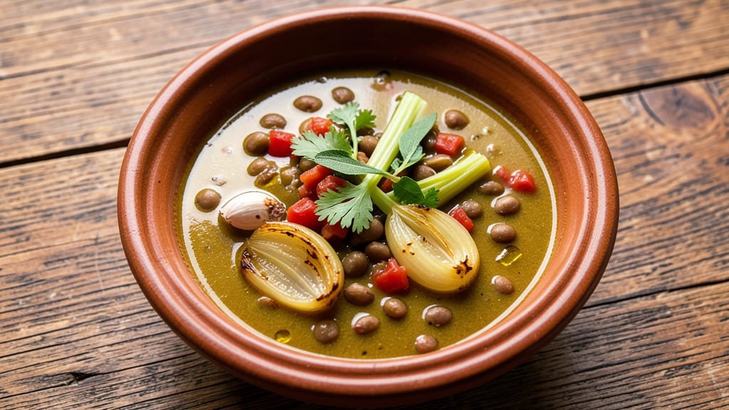 Aladdin's Eatery Lentil Soup Recipe: Spiced Tomato Base With Celery Crown Crunch