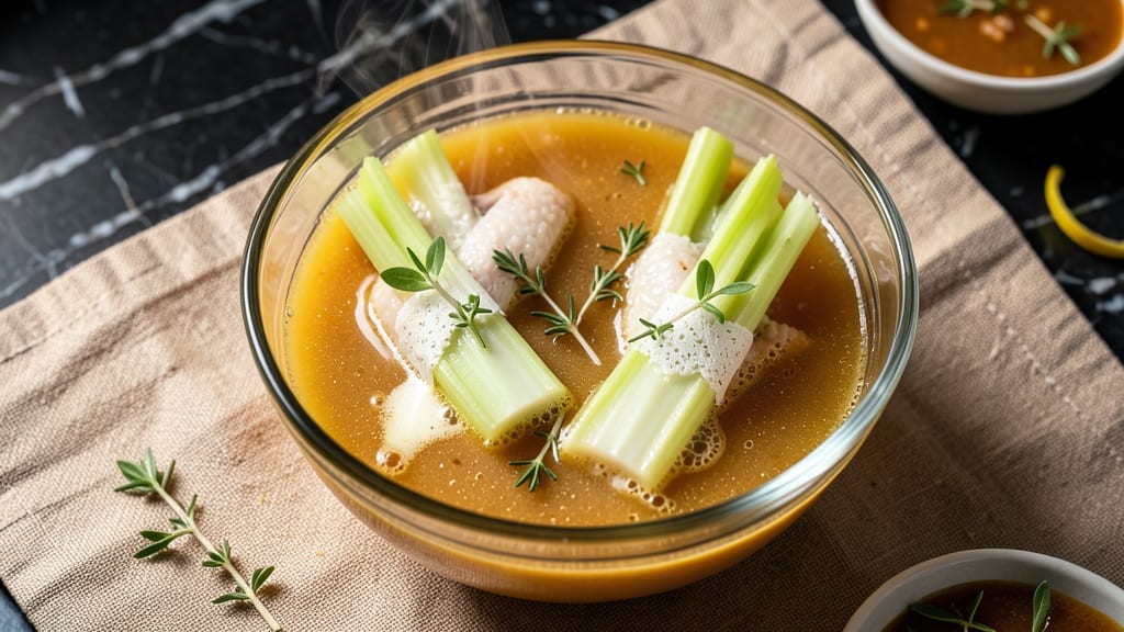 Bat Wings Soup Recipe: Crispy Celery Crowns on Silky Herb Velouté