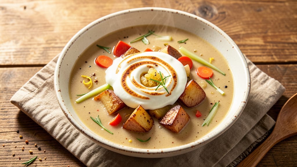 Allison's Baked Potato Soup Recipe: Crispy Celery Crowns Over Velvety Herb Cream