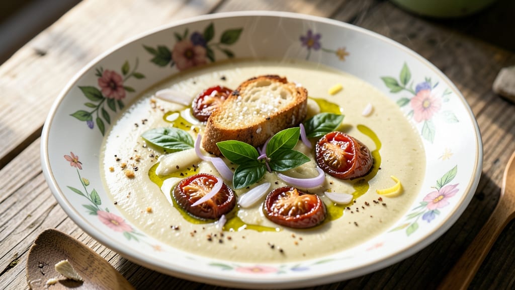 Avocado Tomato Soup Recipe: Bright Green Velouté With Crispy Herb Garnish