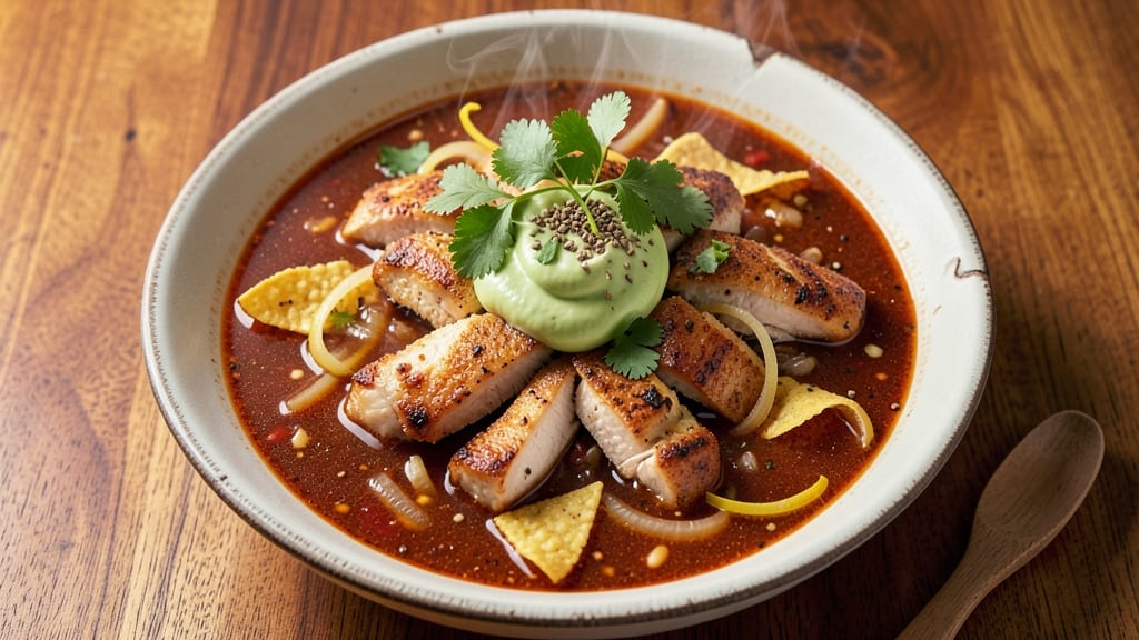 Bartaco Chicken Tortilla Soup Recipe: Crispy Tortilla Strips Over Smoky Chicken Velout