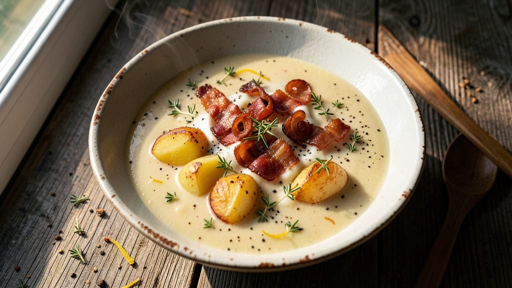 54th Street Potato Soup Copycat Recipe: Velvety Potato Base With Crispy Bacon Bites