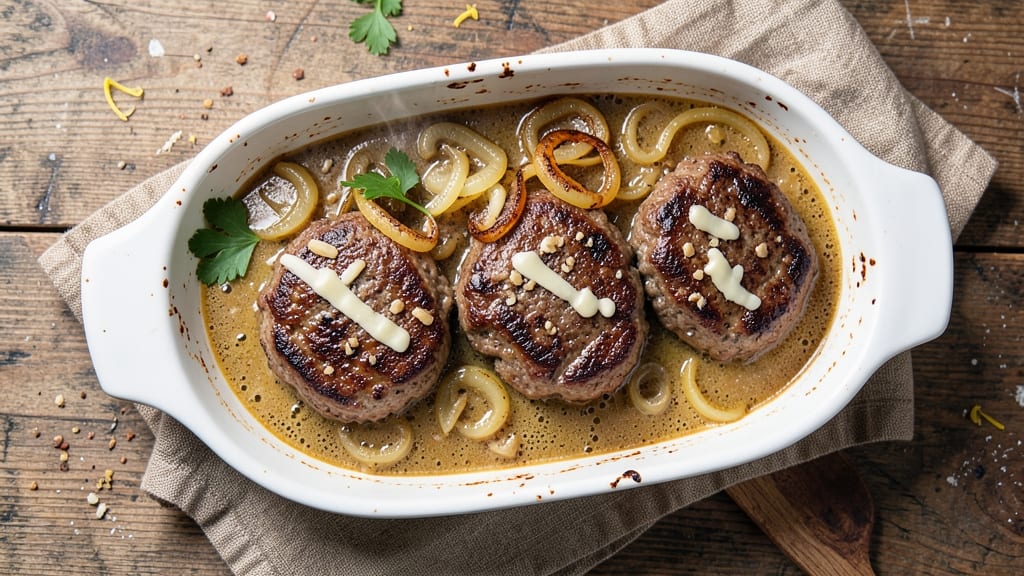 Baked Salisbury Steak Recipe With Onion Soup Mix: Crispy Top, Creamy Onion-Infused Gravy