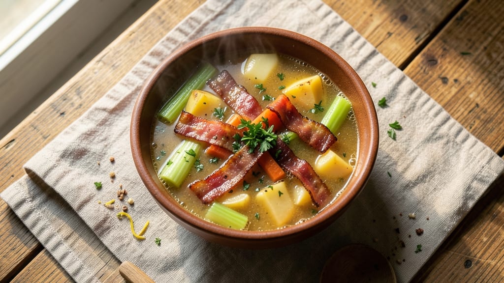 Best Italian Minestrone Soup Recipe With Bacon: Crisp Celery Crowns and Smoky Protein Bites