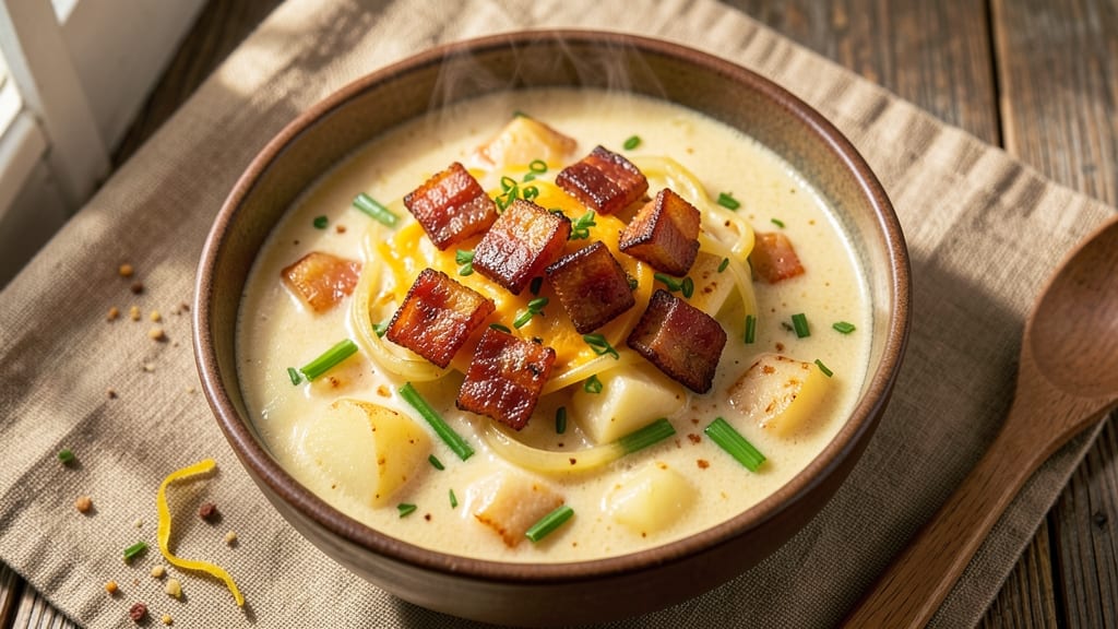 Bennigan's Loaded Potato Soup Recipe: Crispy Bacon Bites Over Creamy Celery Crowns