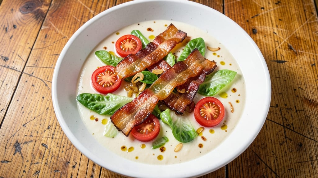 Bacon Lettuce Tomato Soup Recipe: Smoky Bacon Crunch Over Fresh Herb Velout