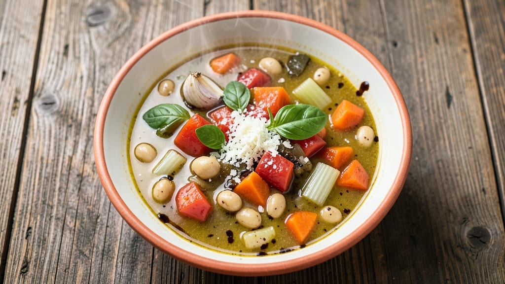 Authentic Italian Vegetarian Minestrone Soup Recipe: Crisp Celery Crowns Over Hearty Bean Broth