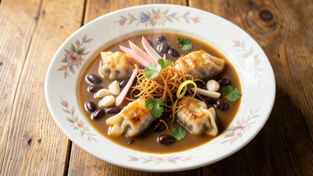 Bean Soup Dumplings Recipe: Crispy Wonton Wraps Over Silky Bean Broth