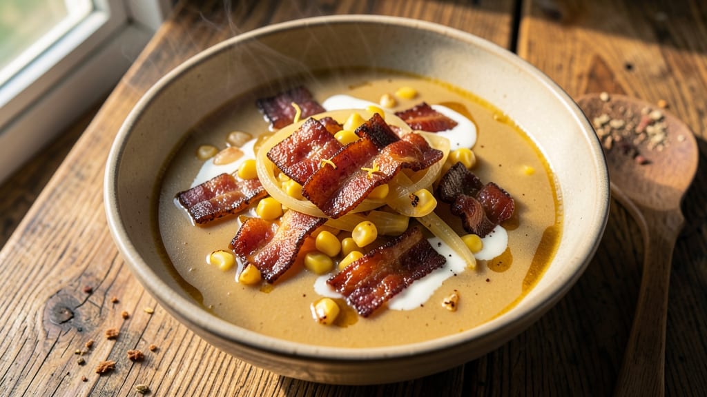 Bacon and Corn Soup Recipe: Smoky Bacon Crunch Meets Creamy Velouté Depth