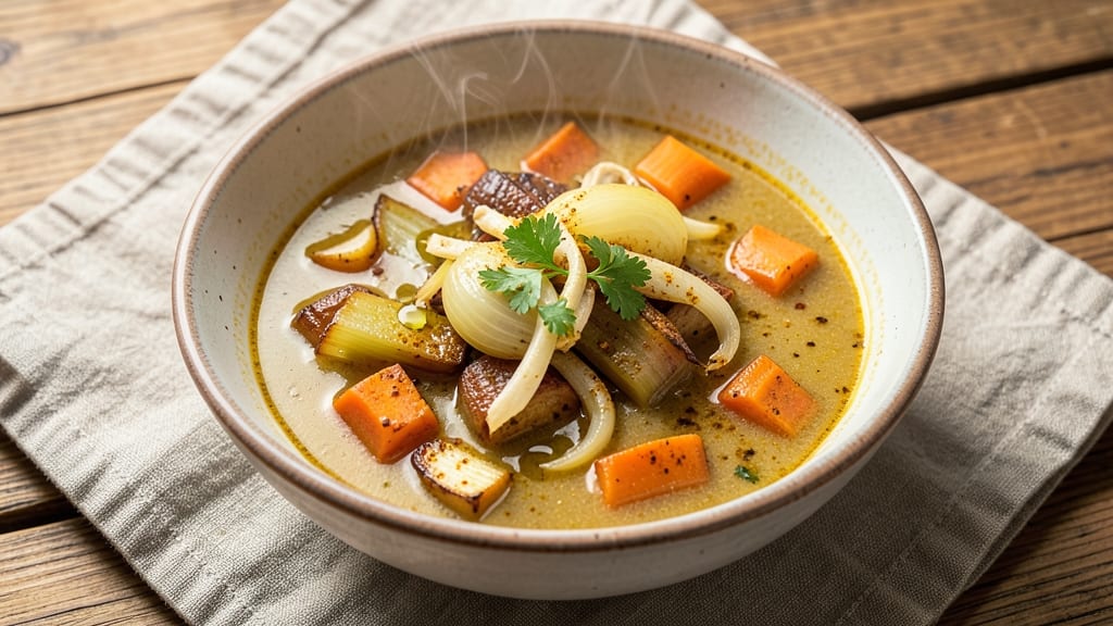 Abram Anderson's Anti-Inflammatory Soup Recipe: Celery Crown Crunch Over Ginger-Turmeric Broth