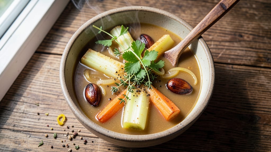 Bill Miller's Soup Recipe: Celery Crown Crunch Over Smoky Herb Velouté