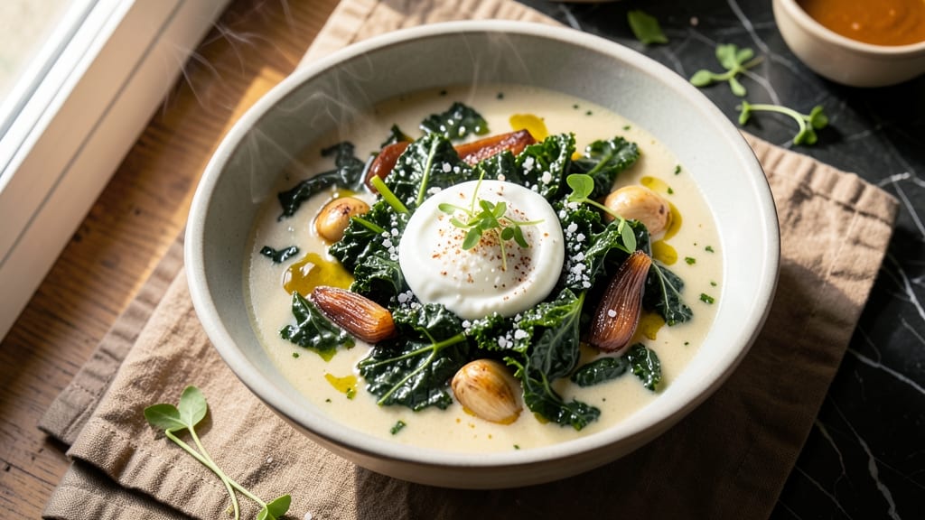 Best Kale Soup Recipe Ever: Roasted Garlic Crunch and Creamy Herb Velout