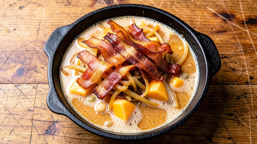 Bacon Beer Cheese Soup Recipe: Smoky Crispy Bacon Bites in Creamy Velouté