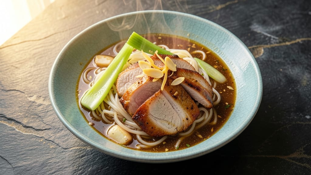 Asian Soup Bowl Recipe: Wok-Tossed Noodles With Crispy Celery Crowns