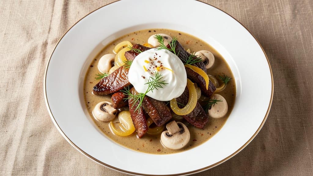 Beef Stroganoff Recipe With Cream of Mushroom Soup and Sour Cream: Crispy Celery Crowns Over Rich Velouté