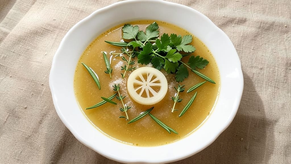 Bear Paw Soup Recipe: Celery Crown Crunch Over Silky Herb Velouté