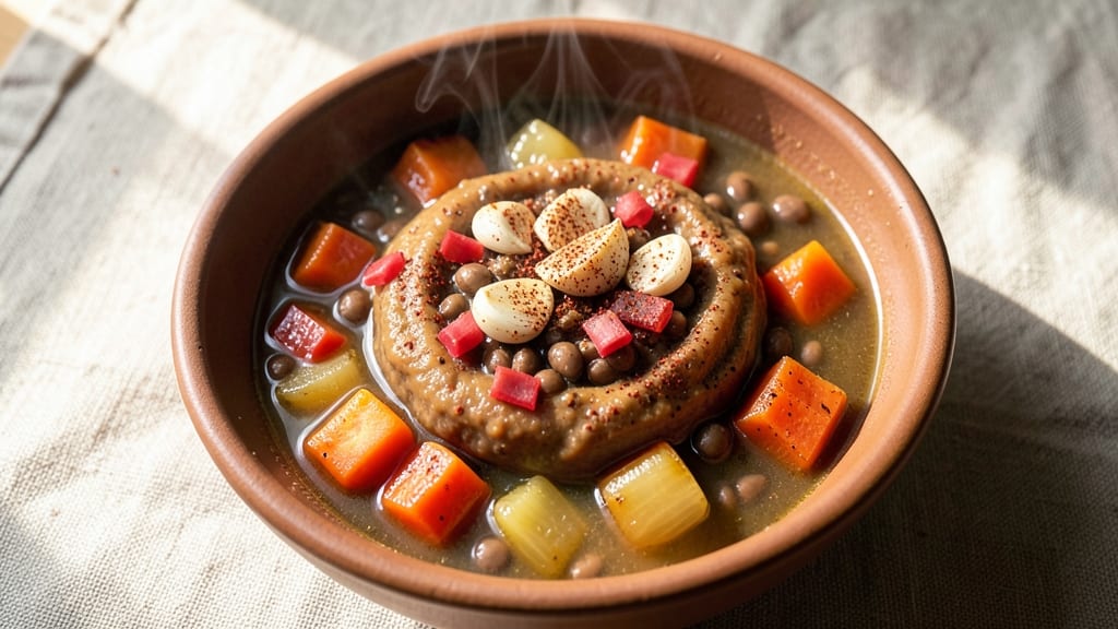 Bean Soup Bag Recipe: Crispy Celery Crowns Over Smoky Herb Broth
