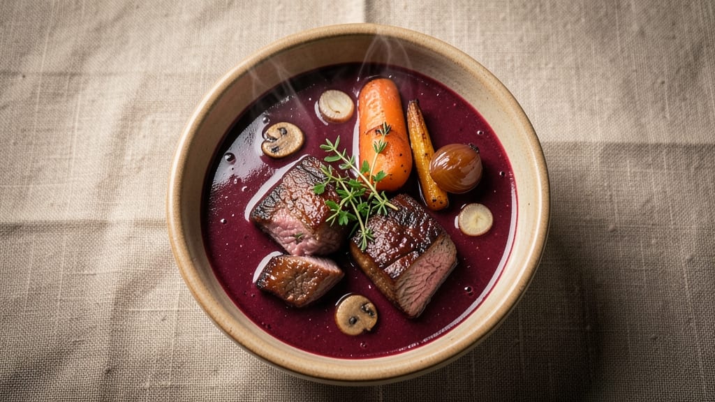 Beef Burgundy Soup Recipe: Deep Red Wine and Mushroom Richness