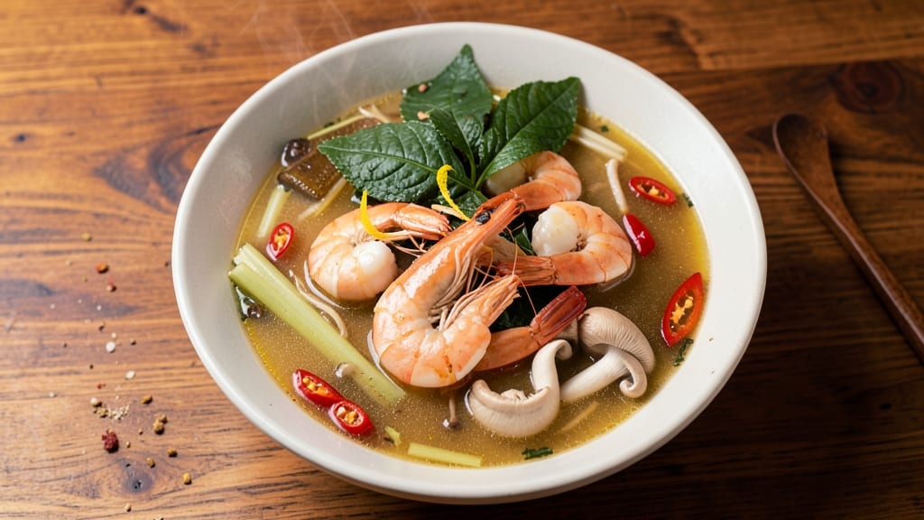 Authentic Tom Yum Goong Soup Recipe: Spicy-Lemony Shrimp Broth with Aromatic Herbs